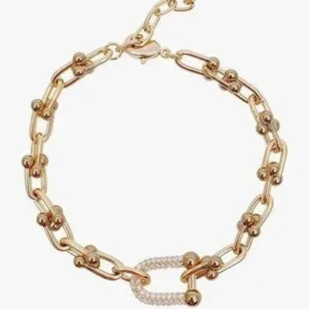 NEW?18K Gold-Plated Bracelet with Crystal Accents